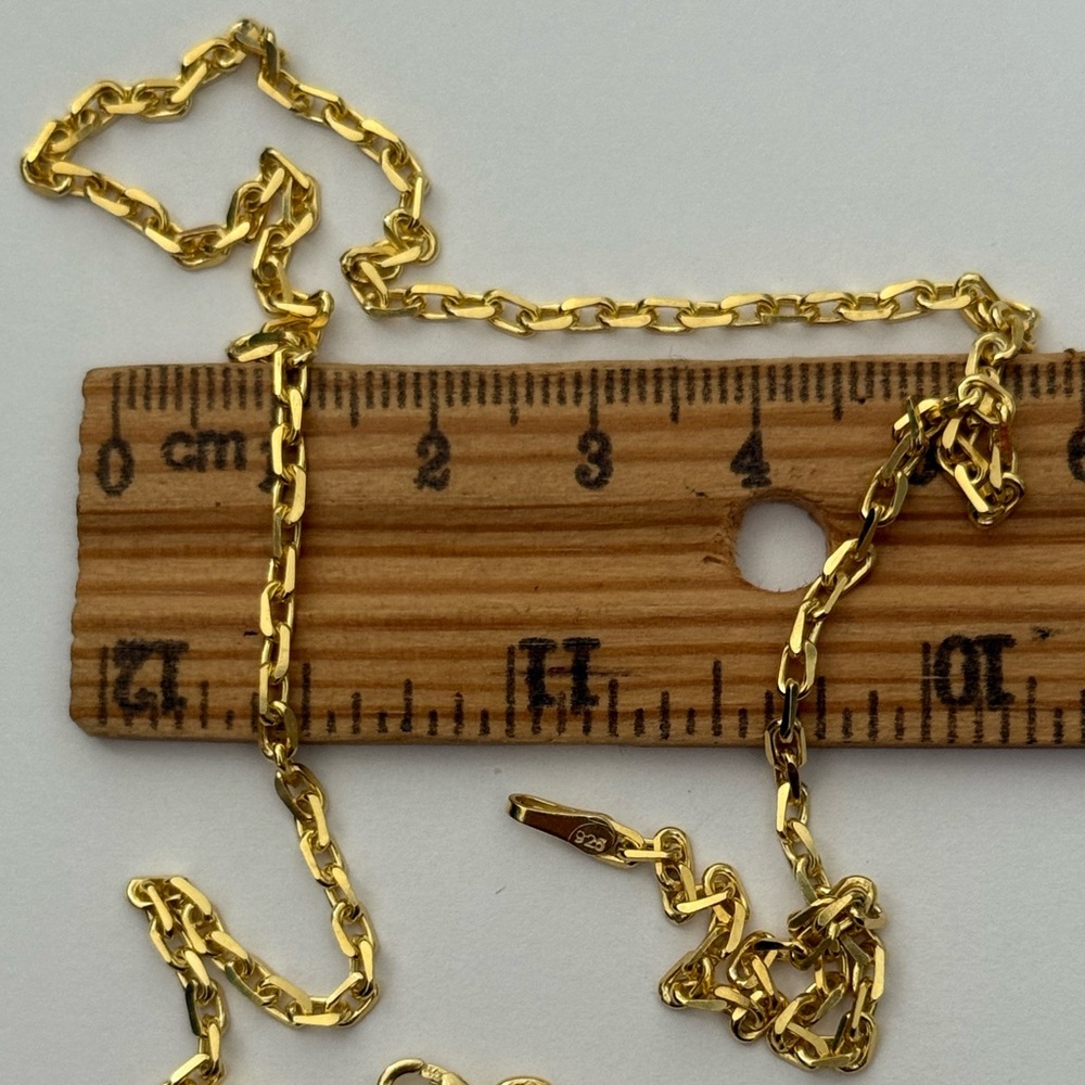 925 Silver 20” 3mm necklace link chain 18k yellow gold plated Unisex